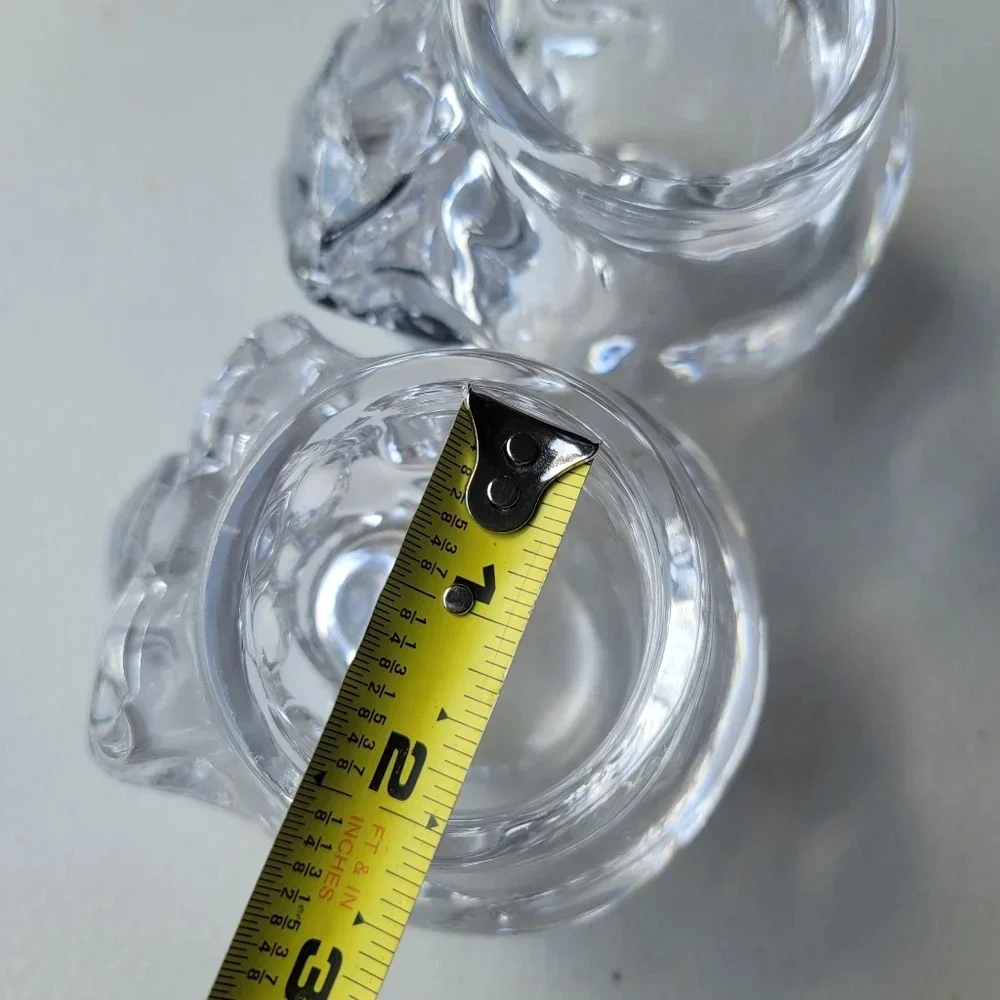 Set Of 2 Halloween Decor Art Glass Scull  Candleholder Tea Crystal Clear Heavy
